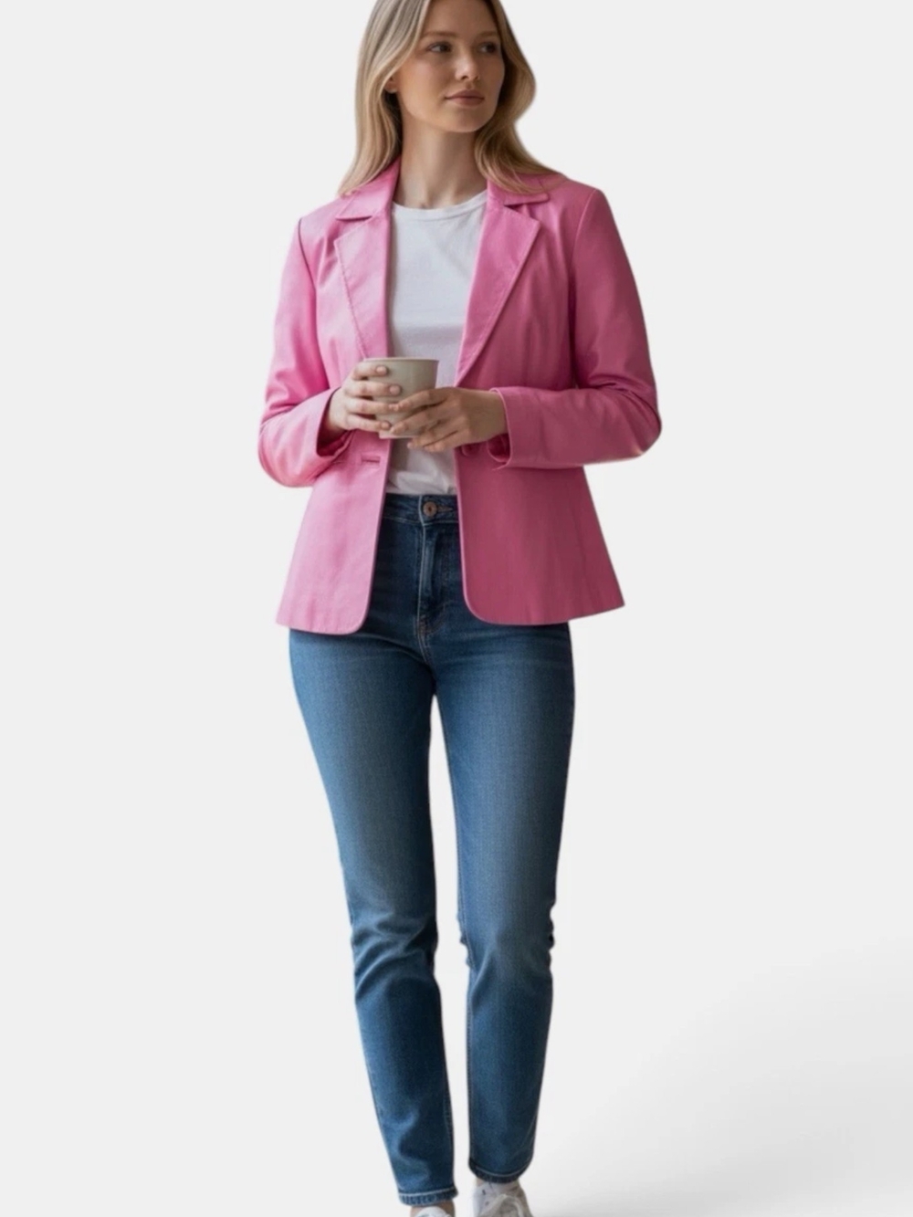 Colebrook Women’s Pink Leather Classy Tailored Blazer Jacket Size Small